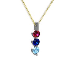 Trinity Taşlı Kolye - Rodolit garnet, lab safir ve akuamarin 925 ayar gümüş kolye (40 cm altın rolo zincir) #6zxvlw