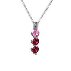 Trinity Taşlı Kolye - Pembe kuvars ve rodolit garnet 14 ayar beyaz altın kolye (40 cm beyaz altın rolo zincir) #74l2ap