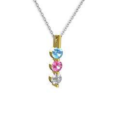 Trinity Taşlı Kolye - Akuamarin, pembe kuvars ve swarovski 925 ayar altın kaplama gümüş kolye (40 cm beyaz altın rolo zincir) #75z09