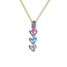 Trinity Taşlı Kolye - Pembe kuvars, akuamarin ve swarovski 14 ayar beyaz altın kolye (40 cm altın rolo zincir) #781mhn