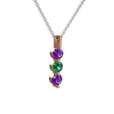 Ametist ve yeşil kuvars 8 ayar rose altın kolye (40 cm beyaz altın rolo zincir)