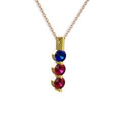 Trinity Taşlı Kolye - Lab safir ve rodolit garnet 14 ayar altın kolye (40 cm rose altın rolo zincir) #7g54ru