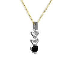 Trinity Taşlı Kolye - Swarovski ve siyah zirkon 14 ayar beyaz altın kolye (40 cm altın rolo zincir) #7n7cpc