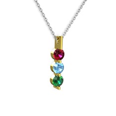Trinity Taşlı Kolye - Rodolit garnet, akuamarin ve yeşil kuvars 925 ayar altın kaplama gümüş kolye (40 cm beyaz altın rolo zincir) #7s8z2z