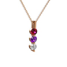 Rodolit garnet, ametist ve swarovski 14 ayar rose altın kolye (40 cm rose altın rolo zincir)