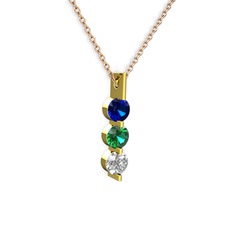 Lab safir, yeşil kuvars ve swarovski 8 ayar altın kolye (40 cm gümüş rolo zincir)