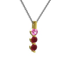 Pembe kuvars ve kök yakut 925 ayar altın kaplama gümüş kolye (40 cm gümüş rolo zincir)