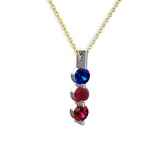 Trinity Taşlı Kolye - Lab safir, kök yakut ve rodolit garnet 925 ayar gümüş kolye (40 cm altın rolo zincir) #8bjok1