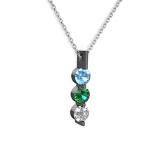 Trinity Taşlı Kolye - Akuamarin, yeşil kuvars ve swarovski 925 ayar siyah rodyum kaplama gümüş kolye (40 cm beyaz altın rolo zincir) #8d0wal