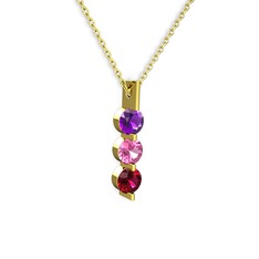 Trinity Taşlı Kolye - Ametist, pembe kuvars ve rodolit garnet 925 ayar altın kaplama gümüş kolye (40 cm altın rolo zincir) #8grvul