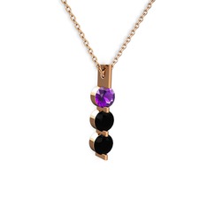 Trinity Taşlı Kolye - Ametist ve siyah zirkon 14 ayar rose altın kolye (40 cm rose altın rolo zincir) #8llt6s