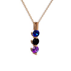 Trinity Taşlı Kolye - Lab safir, siyah zirkon ve ametist 8 ayar rose altın kolye (40 cm rose altın rolo zincir) #8q1h78