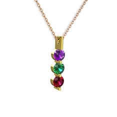 Trinity Taşlı Kolye - Ametist, yeşil kuvars ve rodolit garnet 14 ayar altın kolye (40 cm rose altın rolo zincir) #8qlagl
