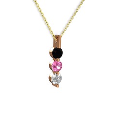 Trinity Taşlı Kolye - Siyah zirkon, pembe kuvars ve swarovski 8 ayar rose altın kolye (40 cm altın rolo zincir) #8vdkqc