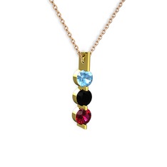 Trinity Taşlı Kolye - Akuamarin, siyah zirkon ve rodolit garnet 14 ayar altın kolye (40 cm rose altın rolo zincir) #8yx5u4