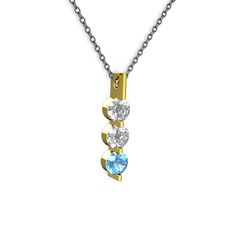 Trinity Taşlı Kolye - Swarovski ve akuamarin 8 ayar altın kolye (40 cm gümüş rolo zincir) #90f4t4