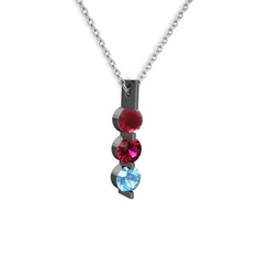 Trinity Taşlı Kolye - Kök yakut, rodolit garnet ve akuamarin 925 ayar siyah rodyum kaplama gümüş kolye (40 cm beyaz altın rolo zincir) #9a8gil