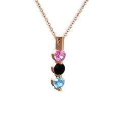 Trinity Taşlı Kolye - Pembe kuvars, siyah zirkon ve akuamarin 8 ayar rose altın kolye (40 cm rose altın rolo zincir) #9avoly