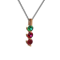 Yeşil kuvars, rodolit garnet ve kök yakut 925 ayar rose altın kaplama gümüş kolye (40 cm gümüş rolo zincir)