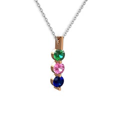 Trinity Taşlı Kolye - Yeşil kuvars, pembe kuvars ve lab safir 8 ayar rose altın kolye (40 cm beyaz altın rolo zincir) #9bgdli