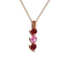 Trinity Taşlı Kolye - Kök yakut ve pembe kuvars 8 ayar rose altın kolye (40 cm gümüş rolo zincir) #9bmene