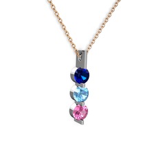 Lab safir, akuamarin ve pembe kuvars 925 ayar gümüş kolye (40 cm gümüş rolo zincir)