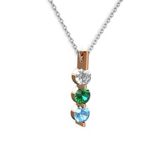 Swarovski, yeşil kuvars ve akuamarin 14 ayar rose altın kolye (40 cm beyaz altın rolo zincir)