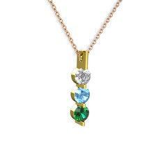 Swarovski, akuamarin ve yeşil kuvars 8 ayar altın kolye (40 cm rose altın rolo zincir)
