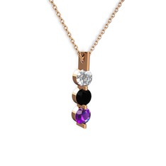 Trinity Taşlı Kolye - Swarovski, siyah zirkon ve ametist 8 ayar rose altın kolye (40 cm rose altın rolo zincir) #9lobno