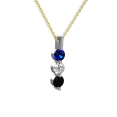 Lab safir, swarovski ve siyah zirkon 925 ayar gümüş kolye (40 cm gümüş rolo zincir)