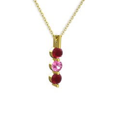 Kök yakut ve pembe kuvars 14 ayar altın kolye (40 cm altın rolo zincir)
