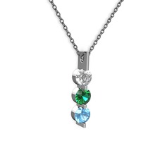 Swarovski, yeşil kuvars ve akuamarin 14 ayar beyaz altın kolye (40 cm gümüş rolo zincir)