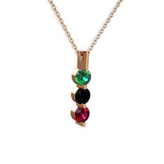 Yeşil kuvars, siyah zirkon ve rodolit garnet 925 ayar rose altın kaplama gümüş kolye (40 cm gümüş rolo zincir)