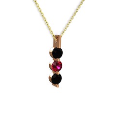 Siyah zirkon ve rodolit garnet 8 ayar rose altın kolye (40 cm altın rolo zincir)