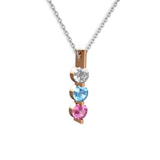 Swarovski, akuamarin ve pembe kuvars 8 ayar rose altın kolye (40 cm beyaz altın rolo zincir)