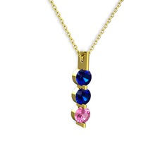 Lab safir ve pembe kuvars 925 ayar altın kaplama gümüş kolye (40 cm altın rolo zincir)