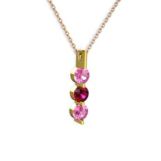 Trinity Taşlı Kolye - Pembe kuvars ve rodolit garnet 925 ayar altın kaplama gümüş kolye (40 cm rose altın rolo zincir) #aeg0s