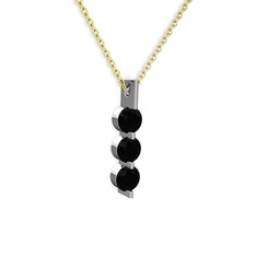 Trinity Taşlı Kolye - Siyah zirkon 925 ayar gümüş kolye (40 cm altın rolo zincir) #agcabk