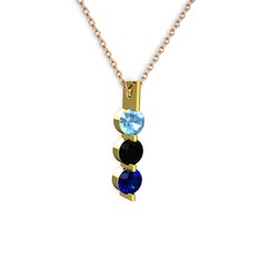 Akuamarin, siyah zirkon ve lab safir 8 ayar altın kolye (40 cm gümüş rolo zincir)