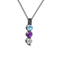 Trinity Taşlı Kolye - Akuamarin, ametist ve swarovski 925 ayar siyah rodyum kaplama gümüş kolye (40 cm gümüş rolo zincir) #akarnh