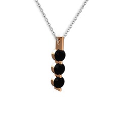 Trinity Taşlı Kolye - Siyah zirkon 8 ayar rose altın kolye (40 cm beyaz altın rolo zincir) #amht0s