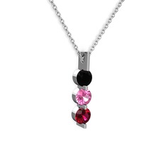 Trinity Taşlı Kolye - Siyah zirkon, pembe kuvars ve rodolit garnet 14 ayar beyaz altın kolye (40 cm beyaz altın rolo zincir) #anzayd