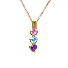 Trinity Taşlı Kolye - Pembe kuvars, akuamarin ve ametist 14 ayar altın kolye (40 cm rose altın rolo zincir) #aqscc0