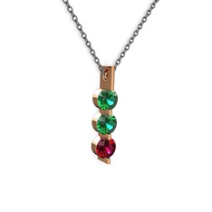 Yeşil kuvars ve rodolit garnet 925 ayar rose altın kaplama gümüş kolye (40 cm gümüş rolo zincir)