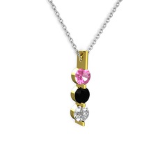 Trinity Taşlı Kolye - Pembe kuvars, siyah zirkon ve swarovski 8 ayar altın kolye (40 cm beyaz altın rolo zincir) #asvo5z