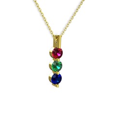 Rodolit garnet, yeşil kuvars ve lab safir 925 ayar altın kaplama gümüş kolye (40 cm altın rolo zincir)