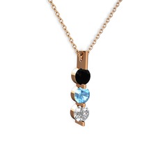 Trinity Taşlı Kolye - Siyah zirkon, akuamarin ve swarovski 14 ayar rose altın kolye (40 cm gümüş rolo zincir) #awy2tz
