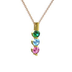 Trinity Taşlı Kolye - Yeşil kuvars, akuamarin ve pembe kuvars 14 ayar altın kolye (40 cm gümüş rolo zincir) #az3i9e
