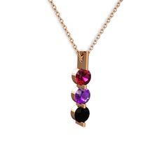 Trinity Taşlı Kolye - Rodolit garnet, ametist ve siyah zirkon 8 ayar rose altın kolye (40 cm gümüş rolo zincir) #b51ibf