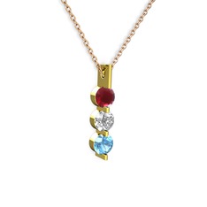 Trinity Taşlı Kolye - Kök yakut, swarovski ve akuamarin 14 ayar altın kolye (40 cm gümüş rolo zincir) #b8xmsz